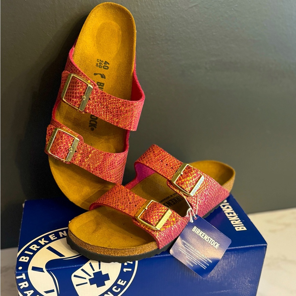 Birkenstock Arizona Pink Metallic Sandal - Size 40